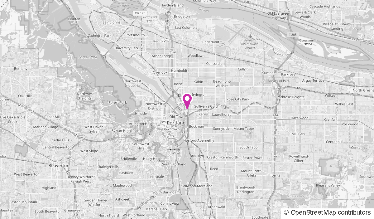 Map of Portland showing the Hyatt Regency Portland at the Oregon Convention Center